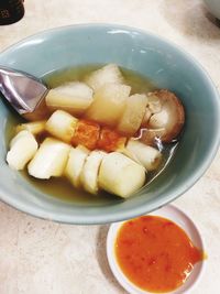 High angle view of food in bowl