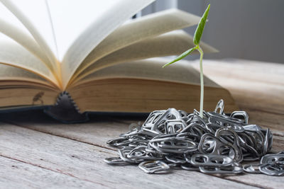 Close-up of books on table