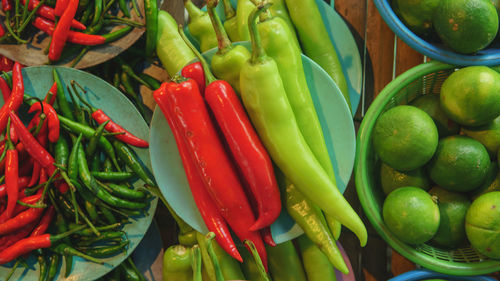 High angle view of vegetables for sale in market