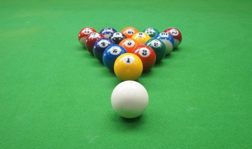 High angle view of balls on table