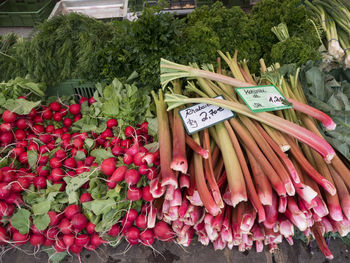 Various vegetables for sale at market stall