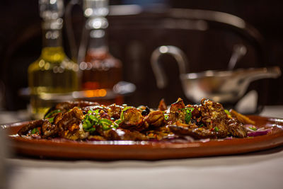 Close-up of food in plate on table