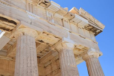 The propylaea of the acropolis of athens, historical columns, architectural details, ancient greece