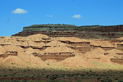 Scenic view of desert against blue sky