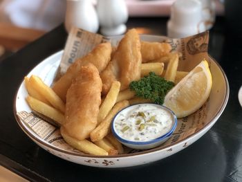 Close-up of served food in plate