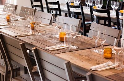 Tables and chairs in restaurant