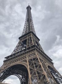 Low angle view of tower against cloudy sky