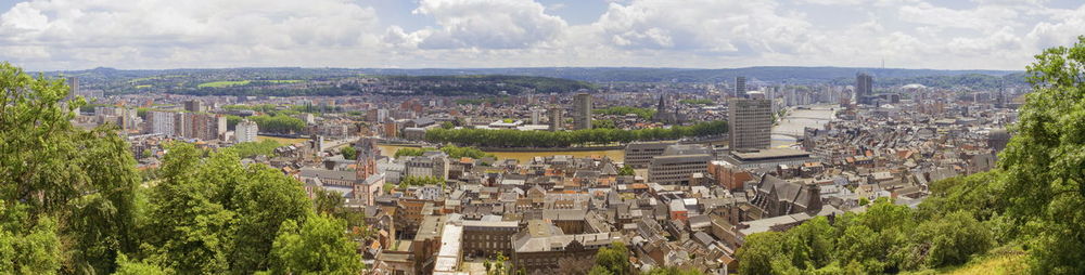 Panoramic view of liege city from bueren mountain by day, belgium