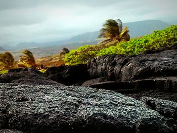 Scenic view of mountains against cloudy sky