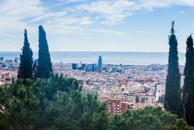 Panoramic view of buildings in city against sky