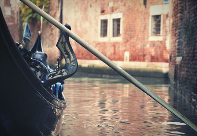 Gondola moored in canal