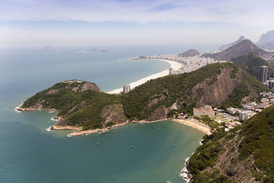 High angle view of bay against sky