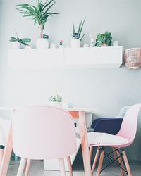 Empty chairs and table arranged