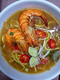 High angle view of soup in bowl