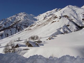 Scenic view of snow covered mountains