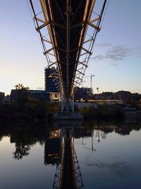 Reflection of bridge on river against sky