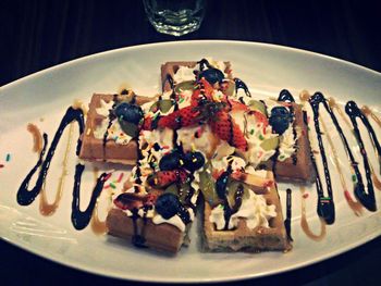 Close-up of food in plate on table