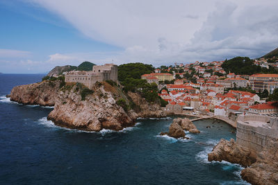 View from the city wall over the red roofs of dubrovnik, croatia. 