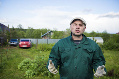 Portrait of man in garden