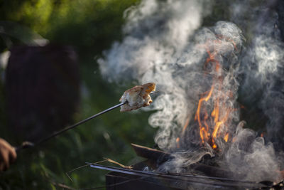 Close-up of food on barbecue grill