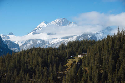 Scenic view of snowcapped mountains against sky