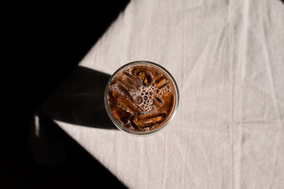 High angle view of coffee on table