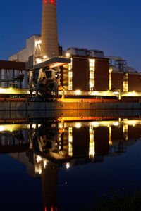 Reflection of illuminated buildings in water at night