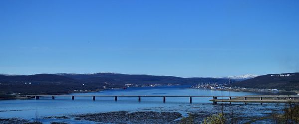 Scenic view of lake against blue sky