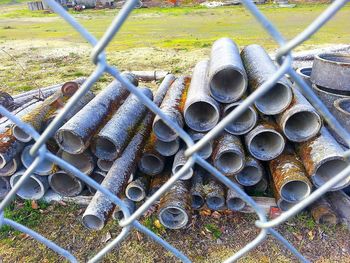 Close-up high angle view of chainlink fence