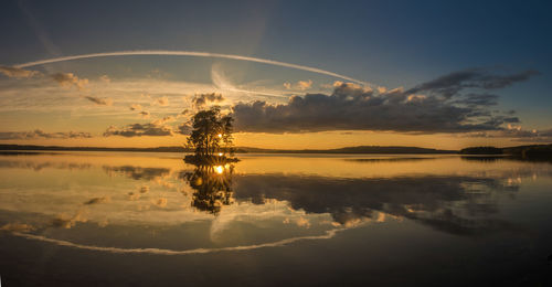 Scenic view of lake against sky during sunset