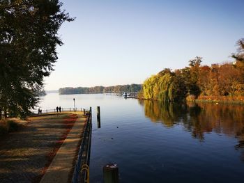 Scenic view of lake against clear sky