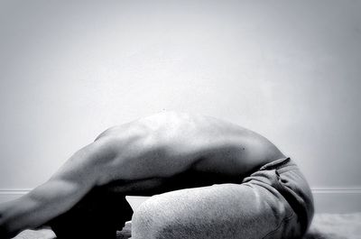 Close-up of man hand against white background