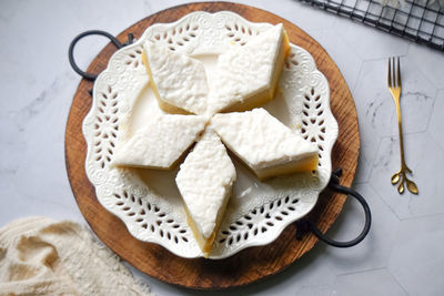 High angle view of dessert in plate