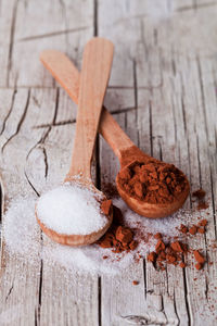 Close-up of wooden spoon on table