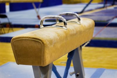 Close-up of empty deck chairs