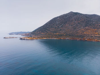 Scenic aerial view of hill at the sea on crete 