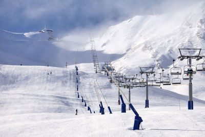 Pas de la casa, andorra, december 02 2019 - nearly empty ski lift heading.