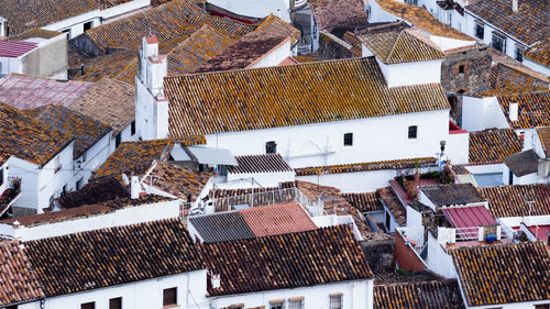 High angle view of houses in town