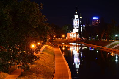 View of illuminated buildings at night