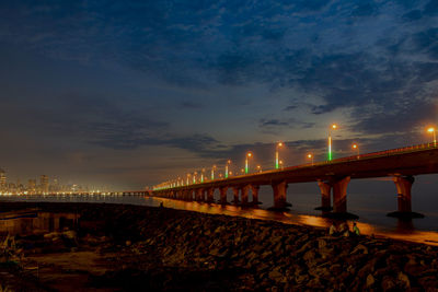 Night shot of a bridge.