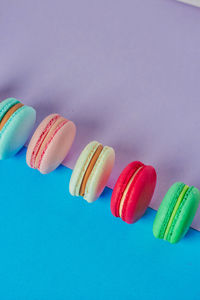 High angle view of pills on blue background