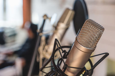 Close-up of microphone at studio