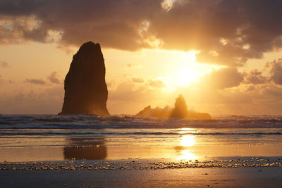 Scenic view of sea at sunset