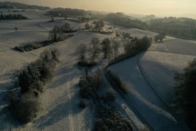 High angle view of road winter beginnt