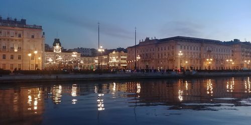 Reflection of buildings in city at night