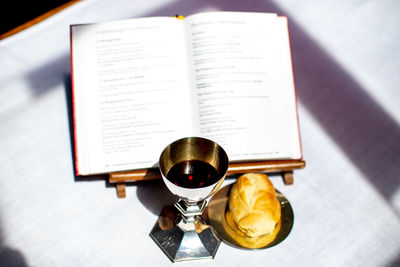 High angle view of coffee on table