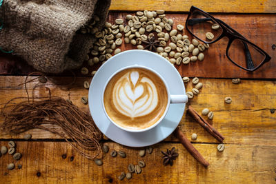 High angle view of coffee on table