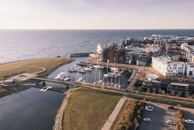 Aerial view of small marina