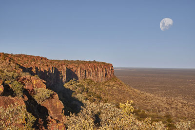 Scenic view of rock formation against clear sky