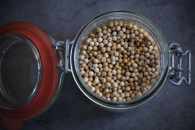 High angle view of food in jar on table